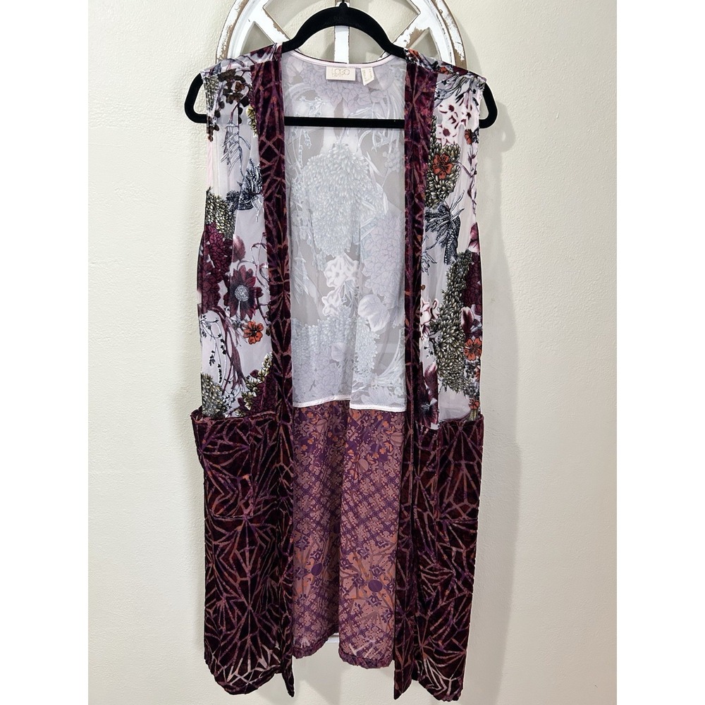 Logo Lavish Lori Goldstein SMALL Velvet Open Front Pockets Sleeveless Tunic Top